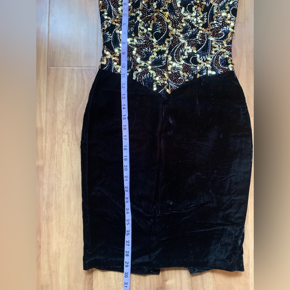 Vintage Black & Gold Jessica McClintock Gunne Sax Strapless Sweetheart MiniDress - Picture 9 of 10